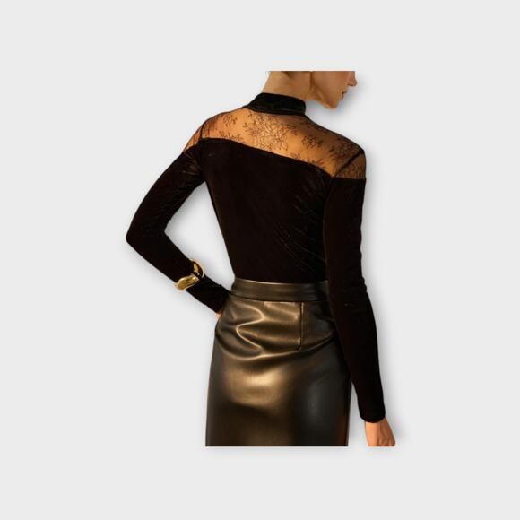 Commense Black Velvet & Lace Mesh Long Sleeve Top – XL (US 12) - Picture 5 of 5